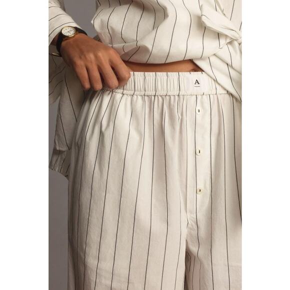 NEW Anthropologie Wren Boxer Pant Small Wide Leg Cream Stripe Lounge Comfort - Picture 2 of 8